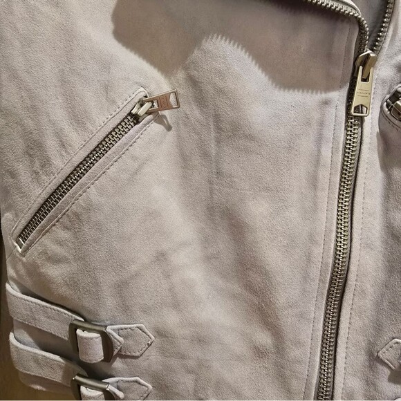 ALL SAINTS Sky Blue Suede Moto Jacket NWOT Sz 2 - Picture 9 of 16